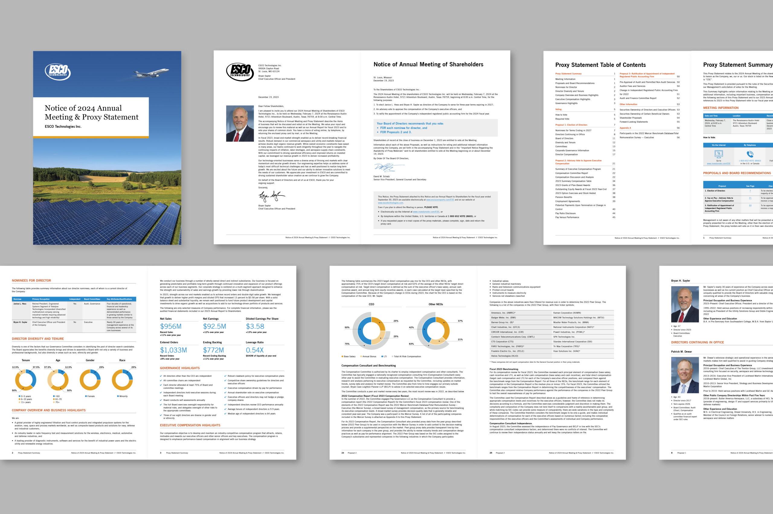 ESCO Technologies proxy statement, corporate reporting example for industrial technology investors