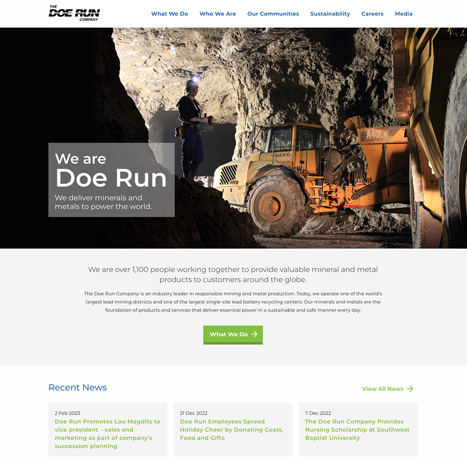 Doe Run website homepage