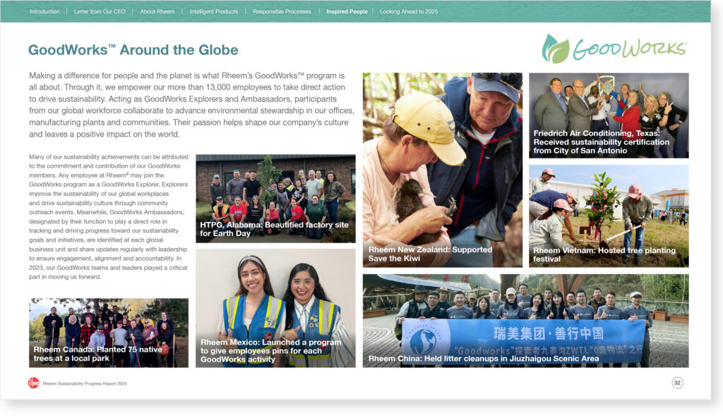 Rheem sustainability report GoodWorks examples